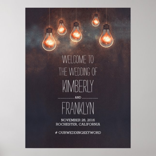 Póster Signo de bienvenida Boda de cadenas de bombillas l (Frente)