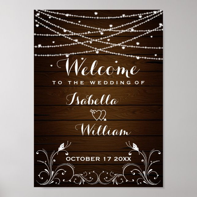 Póster Signo de bienvenida | Boda de Corazones de Rustic  (Frente)