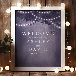 Póster Signo de bienvenida Boda de las luces de árbol púr