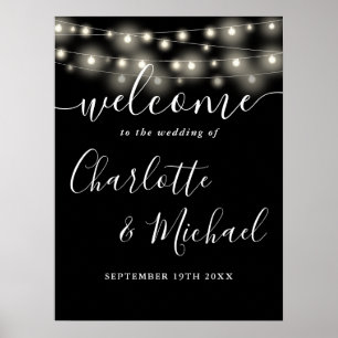 Póster Signo de bienvenida Boda de las luces de cadena en