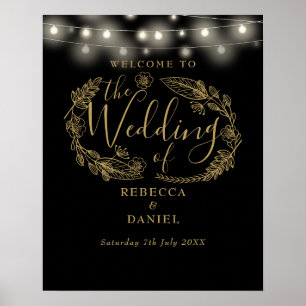 Póster Signo de bienvenida Boda de las luces de cadena ne