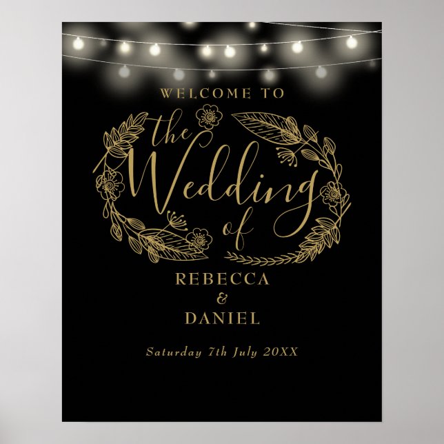 Póster Signo de bienvenida Boda de las luces de cadena ne (Frente)