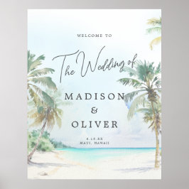 Póster Signo de bienvenida Boda de las palmeras de playa 