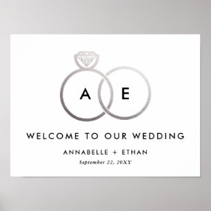 Póster Signo de bienvenida Boda de los anillos modernos p