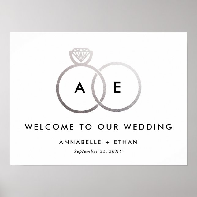 Póster Signo de bienvenida Boda de los anillos modernos p (Frente)