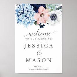 Póster Signo de bienvenida Boda de Navy Blooms