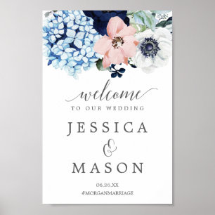 Póster Signo de bienvenida Boda de Navy Blooms
