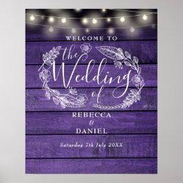 Póster Signo de bienvenida Boda de Purple Rustic String L