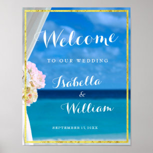 Póster Signo de bienvenida   Boda de verano Gold Ocean Be