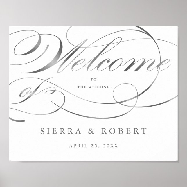 Póster Signo de bienvenida boda Elegante Faux Silver Scri (Frente)