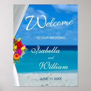Póster Signo de bienvenida Boda en la playa de Flores C