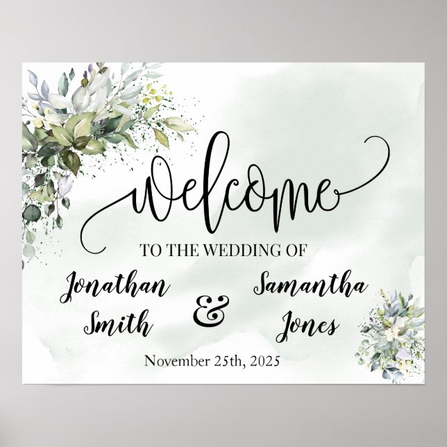 Póster signo de bienvenida boda eucalipto poster suculent (Frente)
