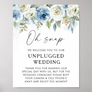 Póster Signo de bienvenida Boda Floral Azul desconectada
