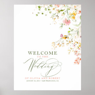 Póster Signo de bienvenida boda Flores salvajes de verano