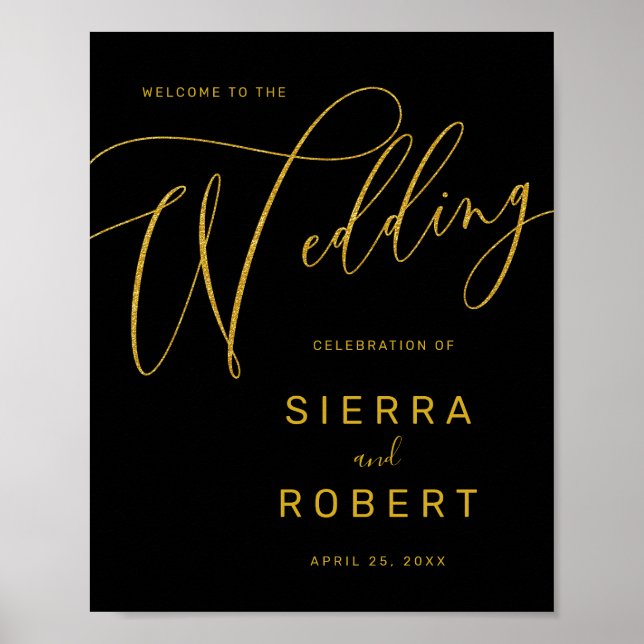 Póster Signo de bienvenida Boda moderno guión de Purpurin (Frente)