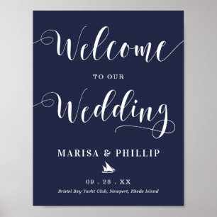 Póster Signo de bienvenida boda Nautical Naval Blue