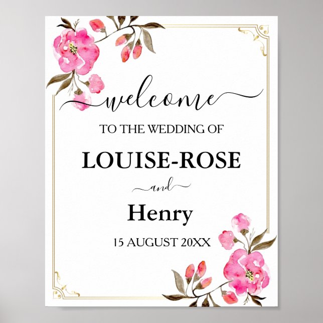 Póster Signo de bienvenida boda - Oro rosa rosa (Frente)