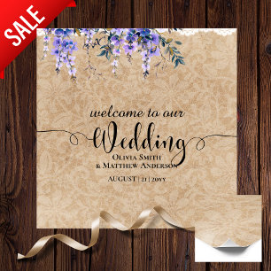 Póster Signo de bienvenida boda Púrpura Wisteria Lace