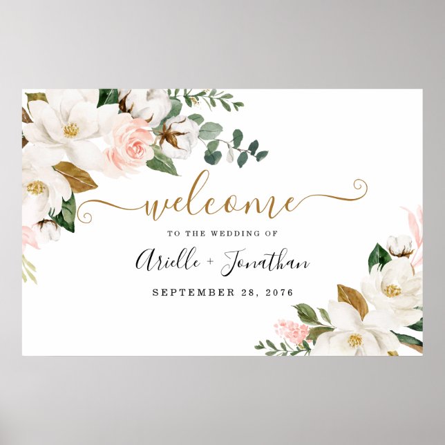 Póster Signo de bienvenida Boda Rubor Floral XL rosa y do (Frente)
