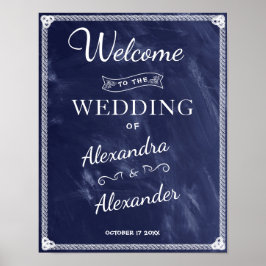 Póster Signo de bienvenida | Boda simple de tablero azul 