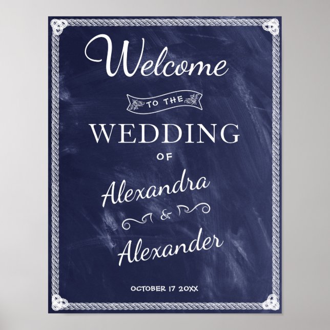 Póster Signo de bienvenida | Boda simple de tablero azul  (Frente)
