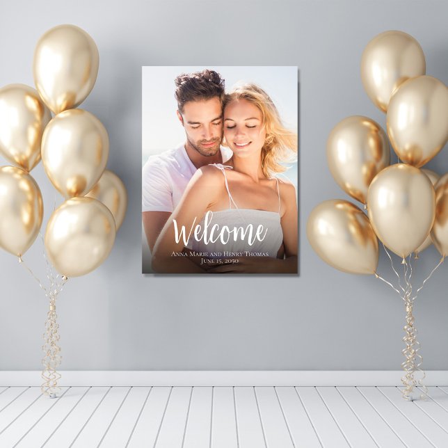 Póster Signo de bienvenida boda tipografía clásica (Wedding welcome sign with photo template and stylish calligraphy script. )