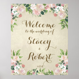 Póster signo de bienvenida boda vintage elegante floral