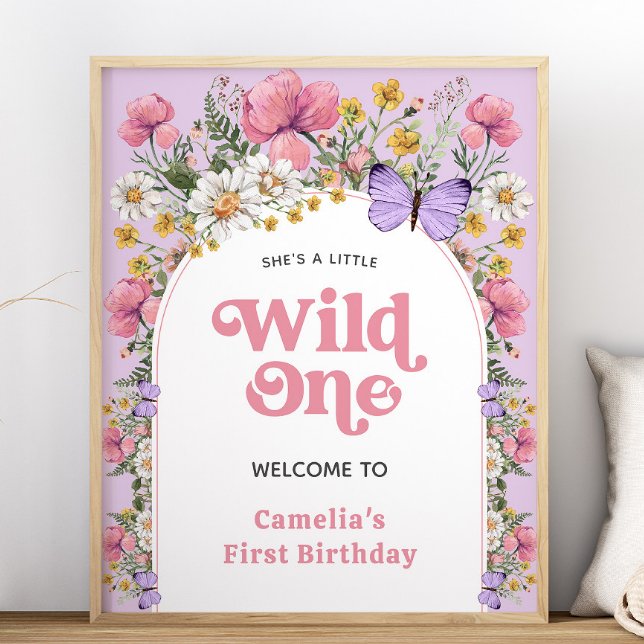 Póster Signo de bienvenida Boho Wildflower Birthday 16x20 (Boho Butterfly Wildflower Birthday 16x20 Welcome Sign)