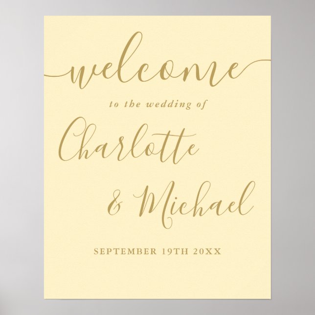 Póster Signo de bienvenida Buttercup Boda Amarillo Y Oro (Frente)