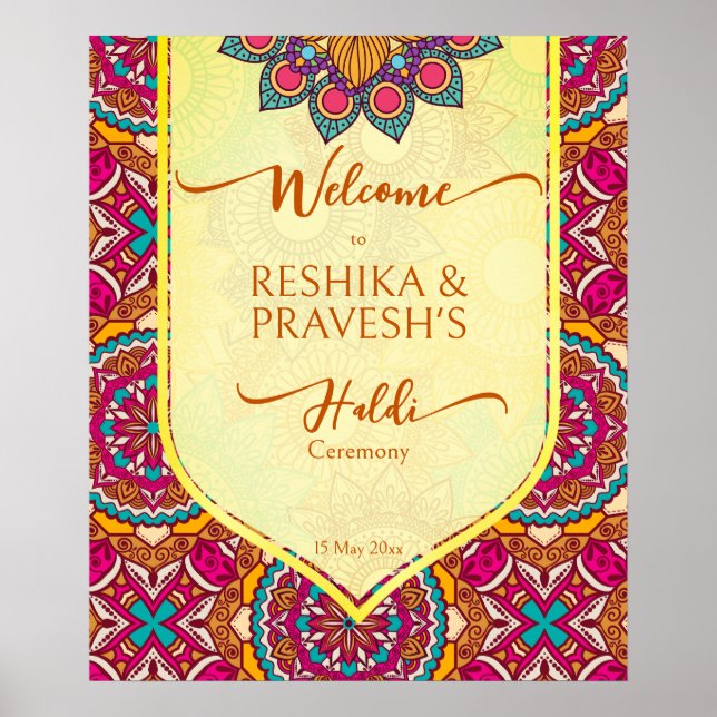 Póster Signo de bienvenida Cerise mandala rangoli (Frente)