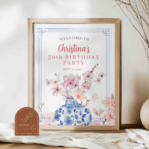 Póster Signo de bienvenida Chinoiserie con flores de cere