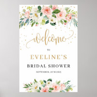 Signo de bienvenida con brillo de oro floral de Ru