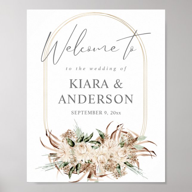 Póster Signo de bienvenida con flores de Boho Bohemian Be (Frente)