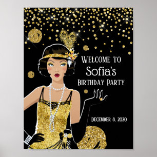 Póster Signo de bienvenida de 1920 del chica de flapper