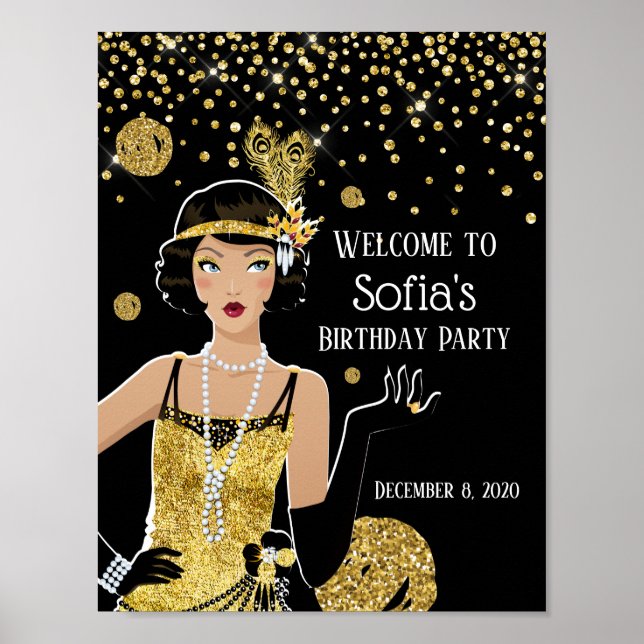 Póster Signo de bienvenida de 1920 del chica de flapper (Frente)