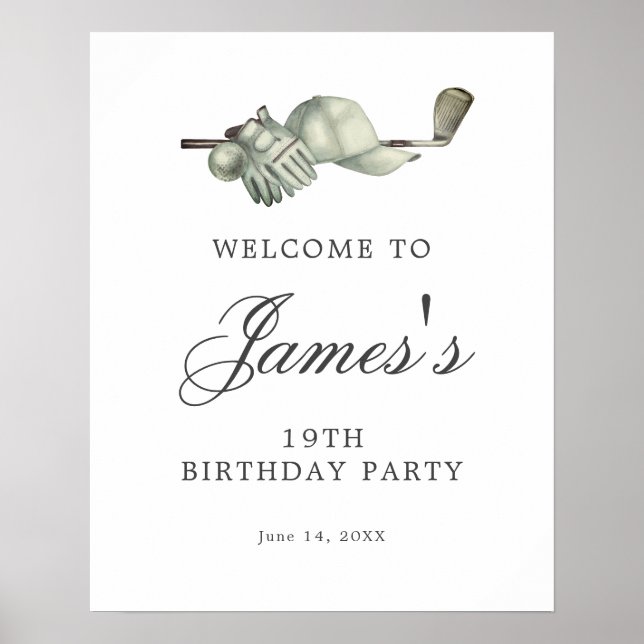 Póster Signo de bienvenida de 19 cumpleaños del golf desc (Frente)