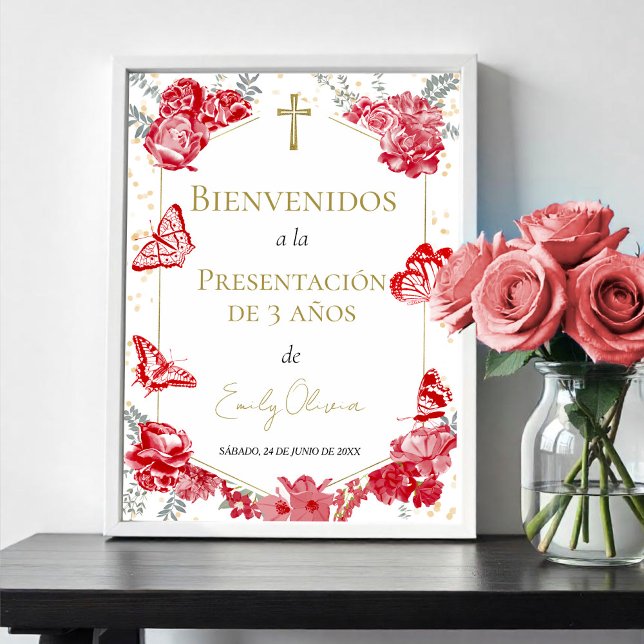 Póster Signo de bienvenida de 3 años Butterflys Rojo (Subido por el creador)