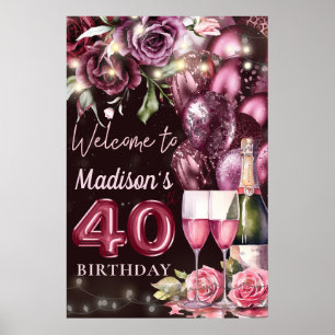 Póster Signo de bienvenida de 40º cumpleaños de Luxury Wi
