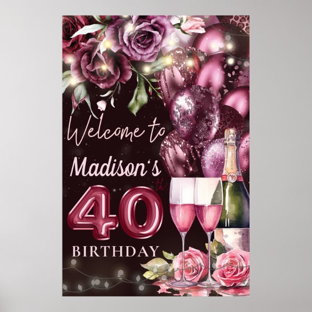 Póster Signo de bienvenida de 40º cumpleaños de Luxury Wi (Frente)