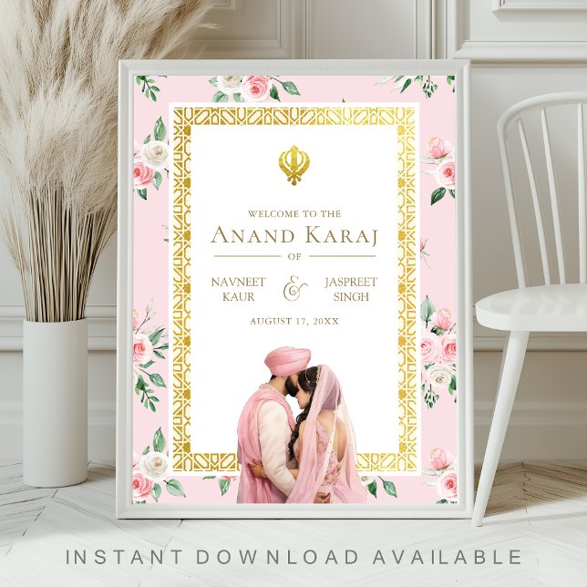 Póster Signo de bienvenida de Anand Karaj, floral de oro  (Subido por el creador)