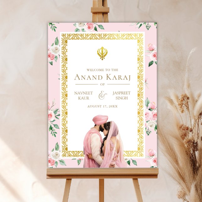 Póster Signo de bienvenida de Anand Karaj, floral de oro  (Subido por el creador)