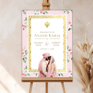Póster Signo de bienvenida de Anand Karaj, floral de oro