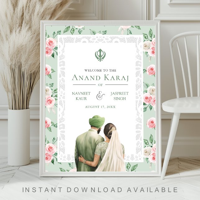Póster Signo de bienvenida de Anand Karaj, floral rosa de (Subido por el creador)