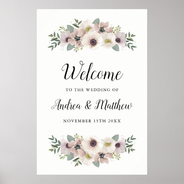 Póster Signo de bienvenida de Anemone Bouquet Boda (Frente)