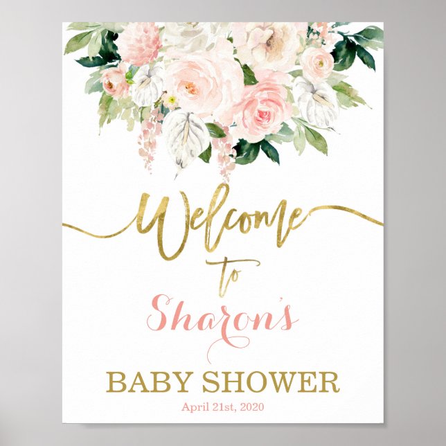 Póster Signo de bienvenida de Anthurium Baby Shower Chica (Frente)