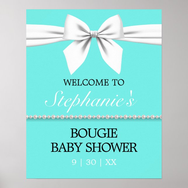 Póster Signo de bienvenida de Aqua Tiffany Baby Shower Ve (Frente)