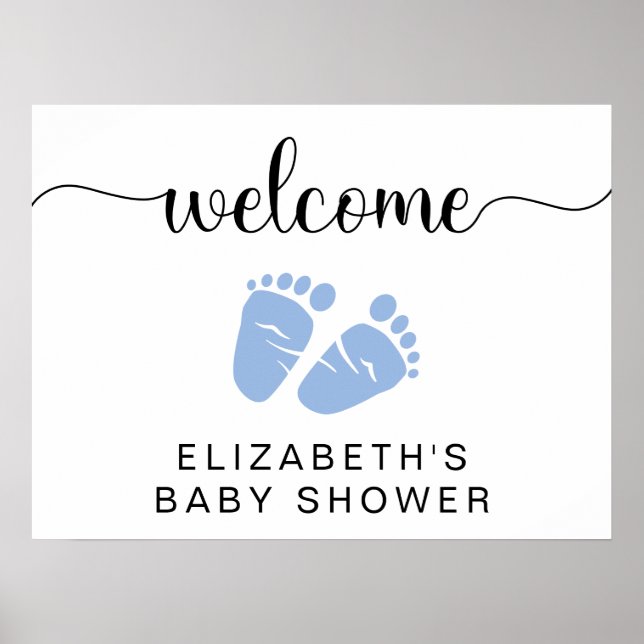 Póster Signo de bienvenida de Baby Boy Shower Blue Feed (Frente)