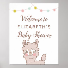 Póster Signo de bienvenida de Baby Shower a tema de llama