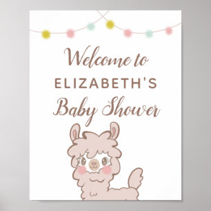 Póster Signo de bienvenida de Baby Shower a tema de llama
