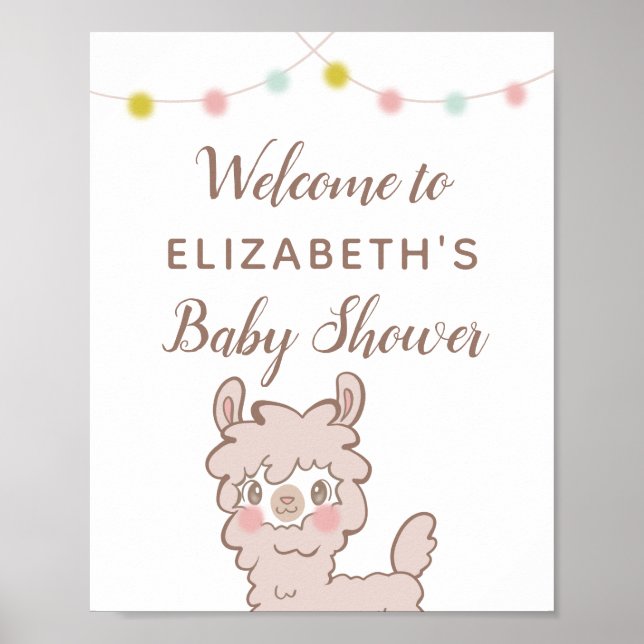 Póster Signo de bienvenida de Baby Shower a tema de llama (Frente)